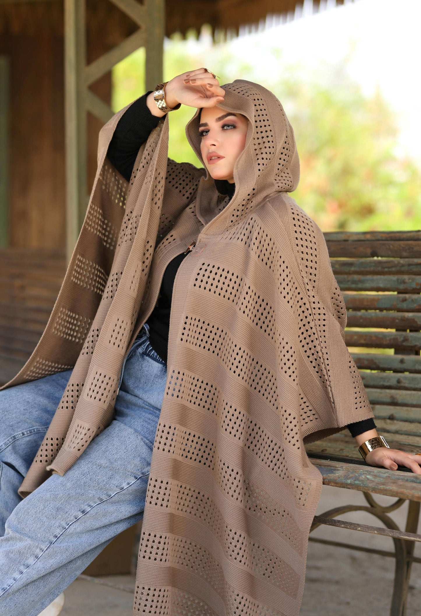 Knitted Openwork Poncho – 50018