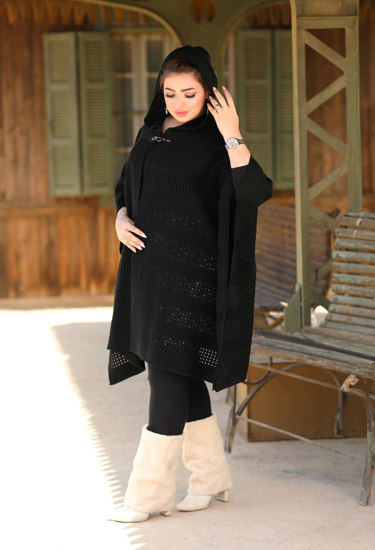 Knitted Openwork Poncho – 50018