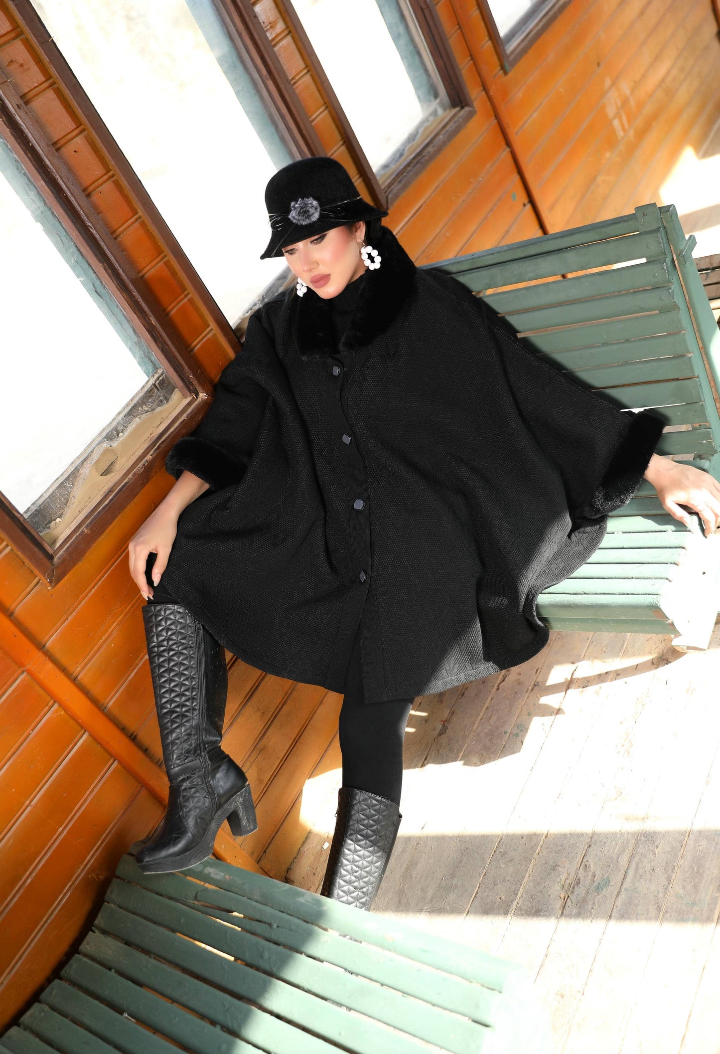 Knitted Cap with Faux Fur & Buttons – 50017