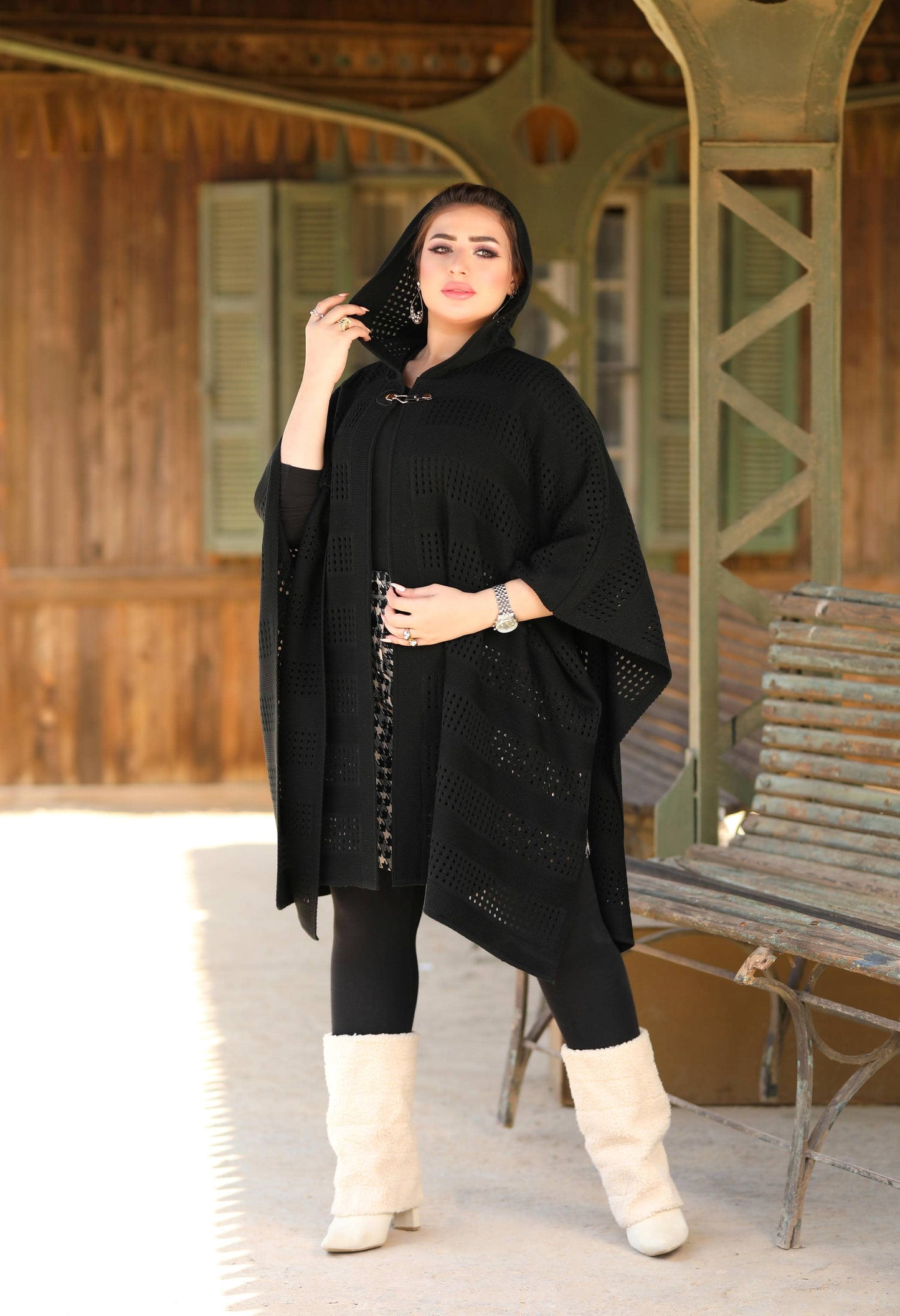 Knitted Openwork Poncho – 50018