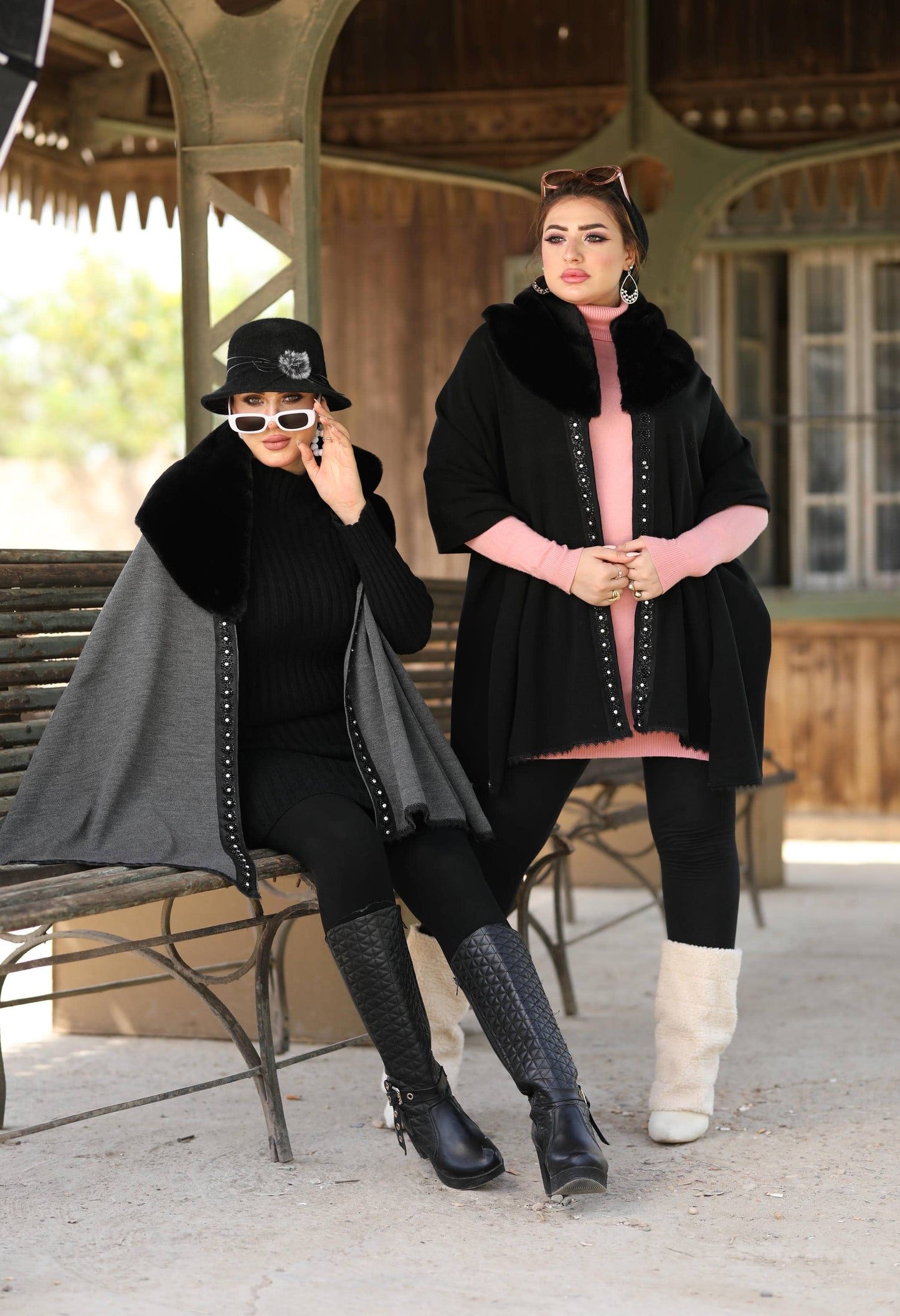 Knitted Shawl with Fur Collar & Accessory
Strip – 5006